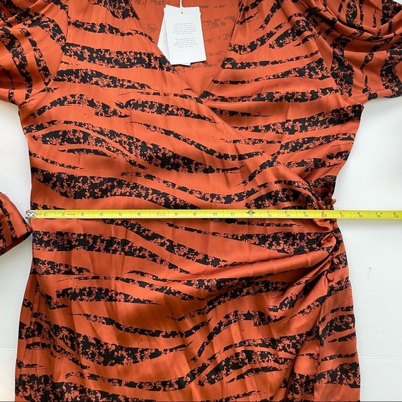 ANINE BING Penelope Printed Silk-satin Wrap Mini Dress In Brick Large - Picture 11 of 15